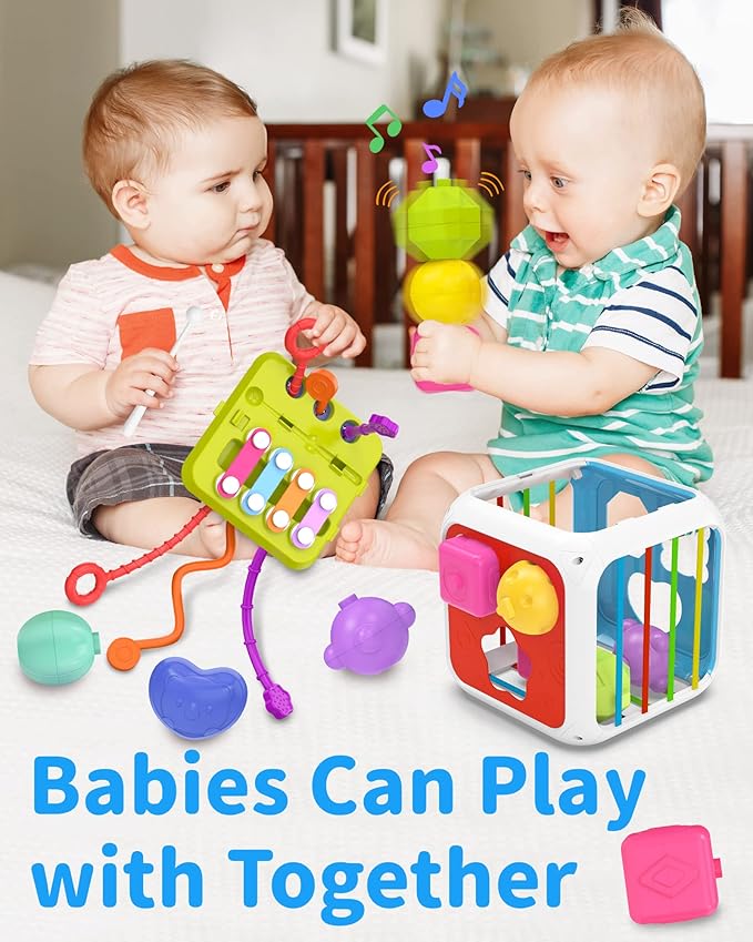 kecristv Montessori Toys for Toddler Girls Boys, Baby Sorter Learning Sensory Activity Cube, Toddler Girl Boy Easter Basket Stuffers Birthday Gifts, Baby Toys 18+ Months