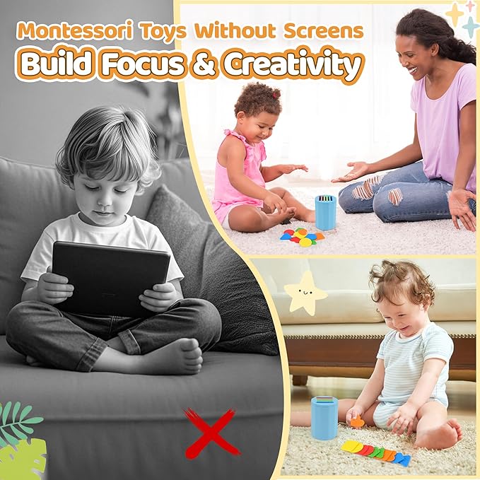 Shape & Color Sorting Montessori Baby Toddler Toys for 1 2 3 Years Boys Girls, Silicone Montessori Toys for 1 Year Old, Fine Motor Skills Sensory Toddlers Toy 1 Year Old Girl and Boy Gift, Piece