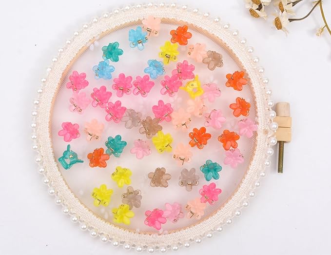 50 Pcs Colorful Mini Hair Claw Small Hair Clips Clamps Hair Accessories for Baby Girl Decorative Bun Tiny Hair Clips (Set-B)