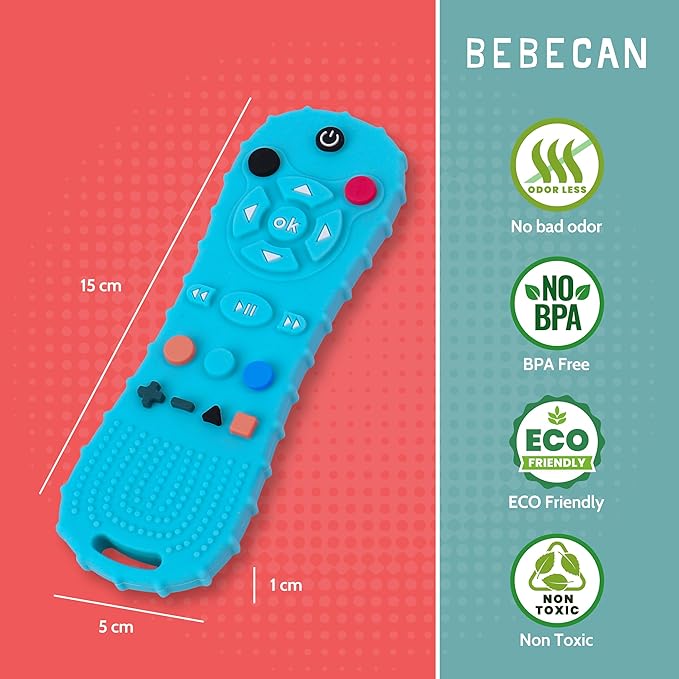 BEBECAN Silicone Remote Teething Toy for Baby – Safe Rubber Remote Chew Toy for Baby 3-24 Months, TV Remote Baby Toy Teether Remote Control Shape (Pink)