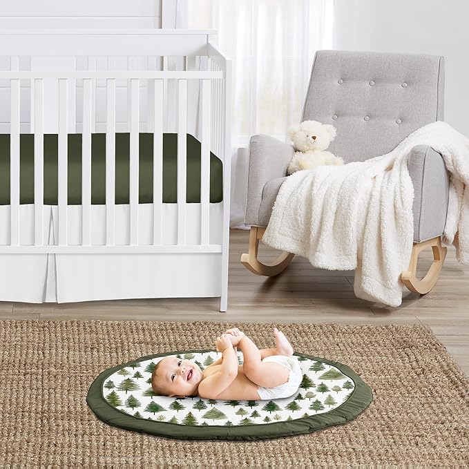 Sweet Jojo Designs Sage Green Woodland Boy Girl Gender Neutral Unisex Baby Play Mat Tummy Time Activity Toddler Floor Infant Playmat Forest Themed Nature Pine Tree Hunter Abstract Watercolor Camping