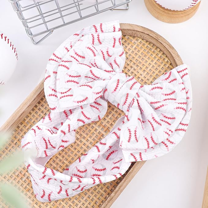 Baseball Baby Bows Headbands Game Day Hair Bow High Stretchy Soft Nylon Headbands Handmade Hairbands with Bows Hair Accessories for Infant White Red