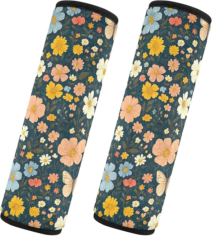 Cute Butterflies Flowers Car Seat Belt Covers Fashion Seat Belt Cushion Cover 2Pcs Shoulder Strap Cushion for Girls Boys Adults