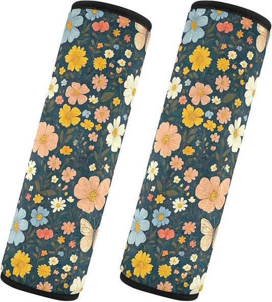Cute Butterflies Flowers Car Seat Belt Covers Fashion Seat Belt Cushion Cover 2Pcs Shoulder Strap Cushion for Girls Boys Adults