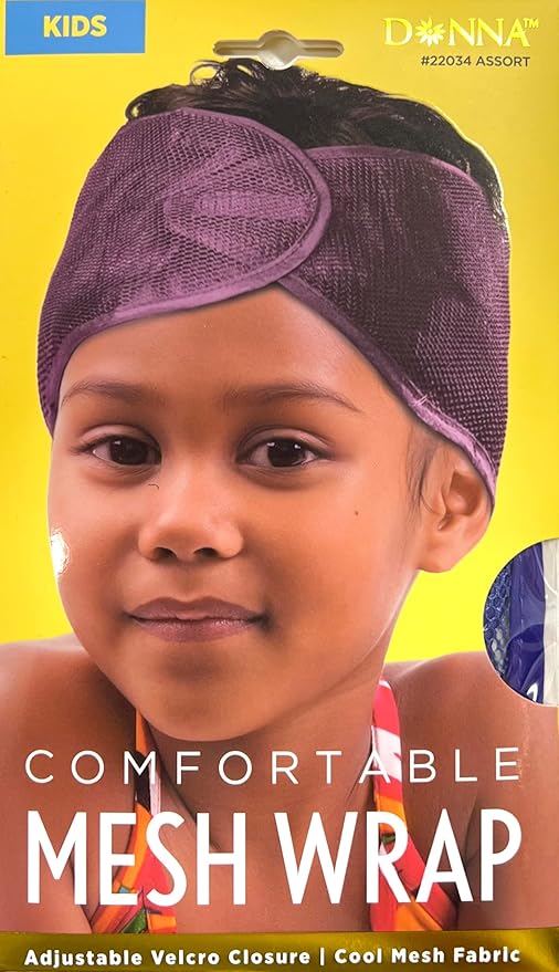 DONNA Comfortable Mesh Wrap for Kids – Adjustable Hair Wrap with Cool Mesh Fabric – Wide Headband Design for Natural Hair Protection (PURPLE)