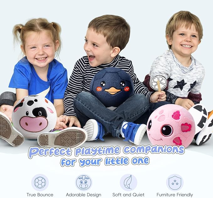 VangeBow Silent Indoor Soccer Balls for Toddlers, Inflatable Soft Plush Baby Toddler Soccer Ball Toys Gifts for 0+Year Old Boy Girl First Birthday Gift (Black Penguin, Pump Include)
