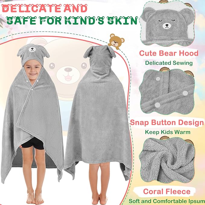 Xtinmee Toddler Bath Towels Hooded for Kid 0-5 Year 28 x 47 Inch Absorbent Baby Hooded Towel with Bear Ears Large Boys Girls Infant Towels Bathrobe Shower Blanket(Classic Color,2 Pcs)