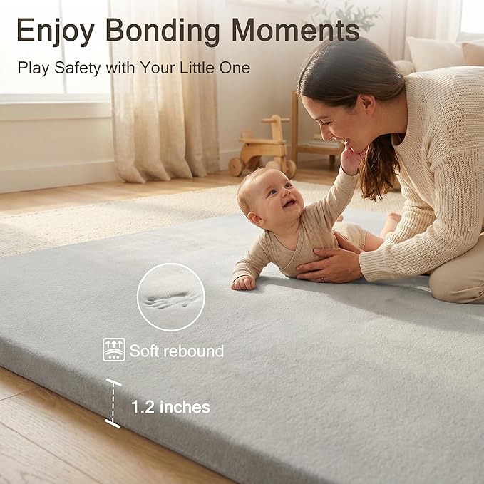 79" ×71" Padded Baby Play Mat for Floor, 1.2" Thick Machine Washable Foam Playmat, Soft Tummy Time Crawling Playpen Mat with Non-Slip Bottom, Fits 79" x71" Playpens