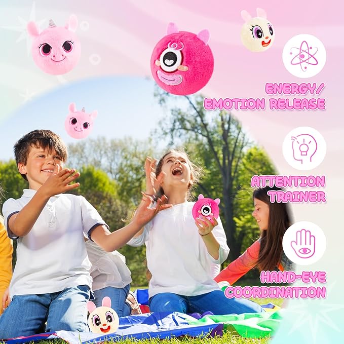 ZOOJOY 3 Pcs Plush Bouncy Balls for Toddlers 1-3, 3In High Bounce Baby Toys Featuring Easter Bunny, Unicorn & Monster, Easter Gifts for Girls Boys 6M+, Outdoor Indoor Slient Furry Balls