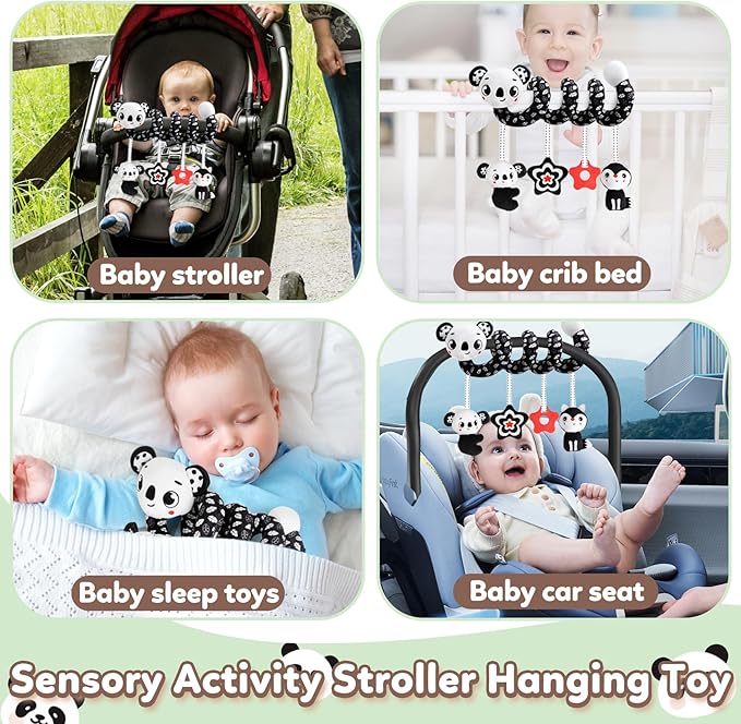 GKDOMS Baby Carseat Toy Black & White Rattle Spiral Hanging Activity Stroller Toy for Newborns Boys and Girls - Koala
