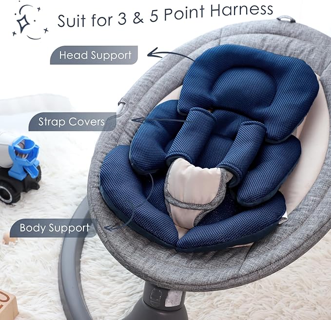 Infant Car Seat Insert for Newborn Girls Boys, Summer Mesh Baby Carseat Inserts with Strap Pads, Soft Reversible Baby Car Seat Insert Cushion Pad for Stroller, Bouncer, Swing, High Chair, Blue