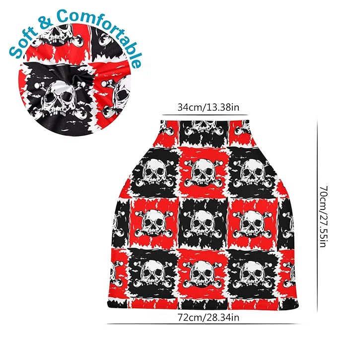 Day of The Dead Skull Dia De Los Muertos Red and Black Square Stretchy Baby Car Seat Cover Infant Canopy Nursing Covers Breastfeeding Cover Breathable Windproof Winter Scarf for Boys Girls