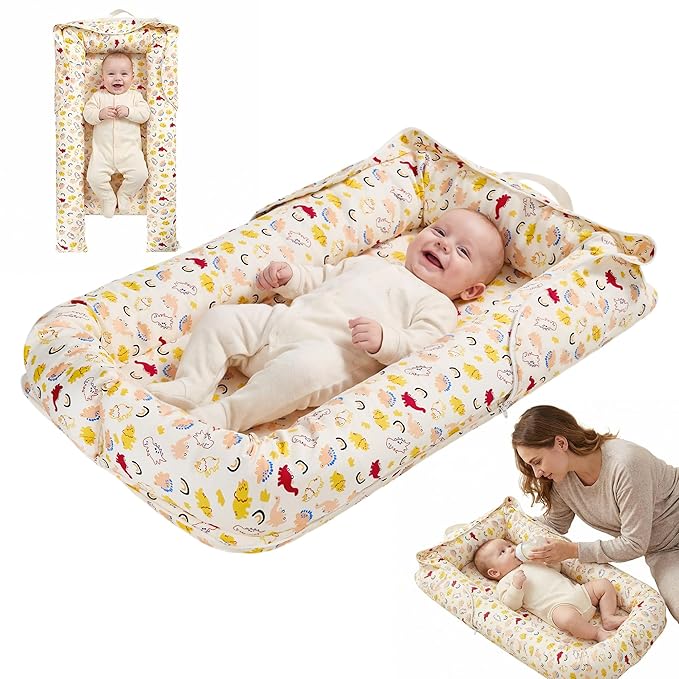 Baby Lounger for Newborn, Breathable and Soft Baby Lounger Pillow, Portable Infant Lounger with Removable Cover, Adjustable Lounger for Baby 0-12 Months, Tummy Time Baby Lounger for Home and Travel