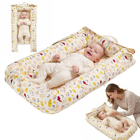 Baby Lounger for Newborn, Breathable and Soft Baby Lounger Pillow, Portable Infant Lounger with Removable Cover, Adjustable Lounger for Baby 0-12 Months, Tummy Time Baby Lounger for Home and Travel
