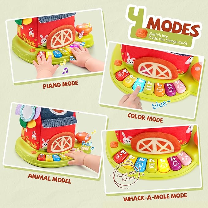 Baby Toys 6-12 Months, Musical Toys for 1 Year Old, Stuffed Farm Animals for Baby, 6 7 8 9 10 12 Month Old Baby Boy Girl Gifts, Sensory Montessori Toys for 1 Year Old