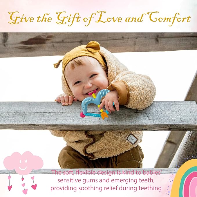 BIGSPINACH Teethers Heart Shape Silicone Baby Teether Toy Easy for Little Hands to Hold,Cupid Bow and Arrow Soft Teething Toy for Infants,Valentine's Gift for Girl or Boy (Blue)