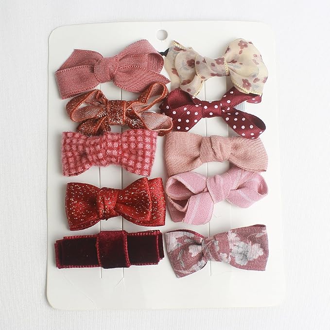 Baby Hair Clips Set, 10PCS Soft Fabric Hair Accessories for Toddlers, Mini Hair Bows for Daily Wear, School, Parties, Birthday Gifts (Red)