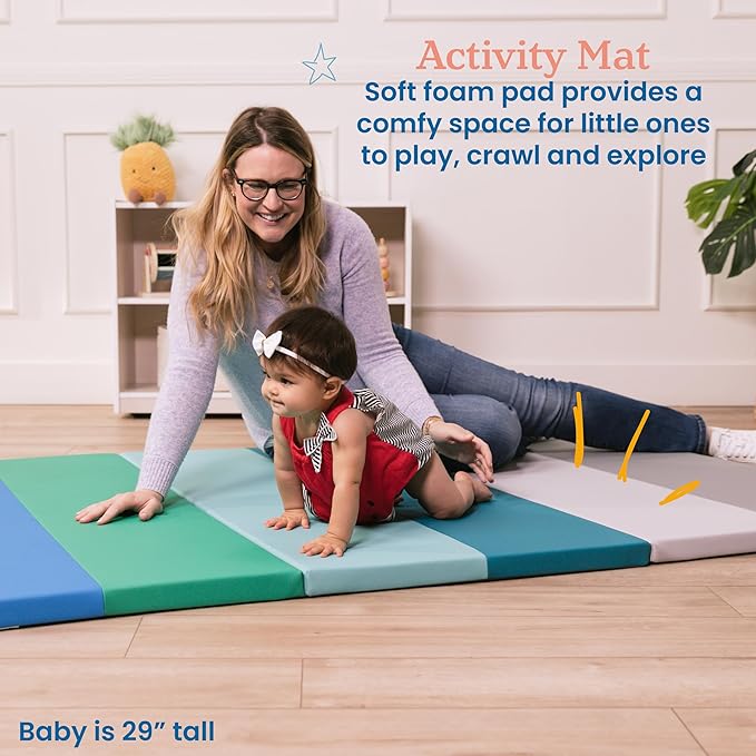 ECR4Kids SoftZone 6-Section Rainbow Runway Activity Mat, Folding Playmat, Contemporary