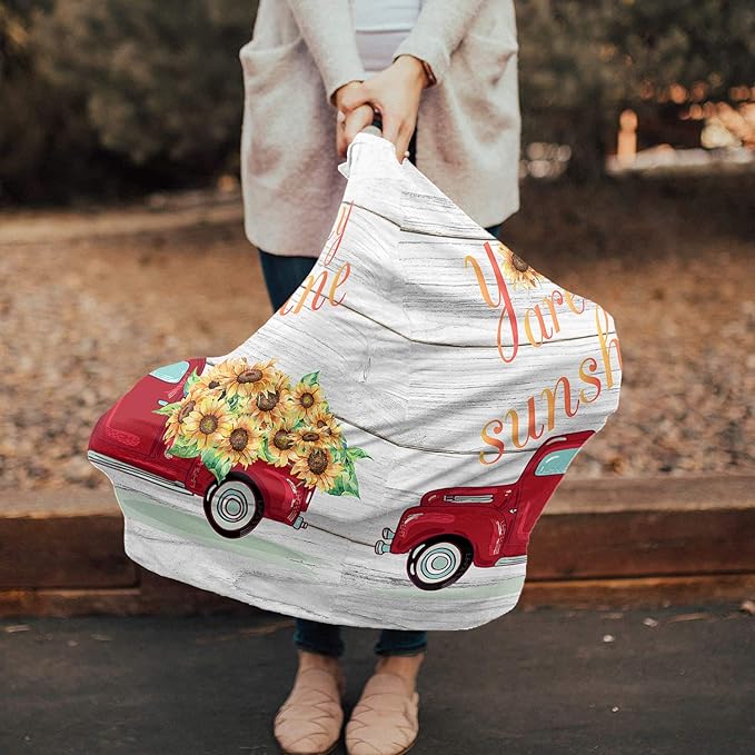 Nursing Cover for Breastfeeding Scarf Super Soft Cotton Multi Use for Baby Car Seat Covers Canopy Shopping Cart Cover Blanket Stroller Cover-You are My Sunshine Sunflowers Truck
