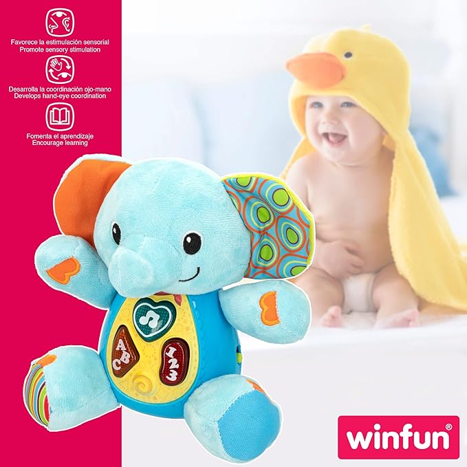 winfun ColorBaby 85178 Talking Plush Toy for Babies, Colourful Lights, Language: Spanish Elephant