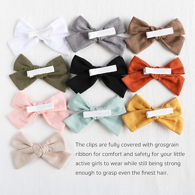 Baby Girl Hair Clips, 12 Pack Large Bows Barrettes Fully Lined Alligator Clip Hair Accessories for Little Girls Toddler Kids Children