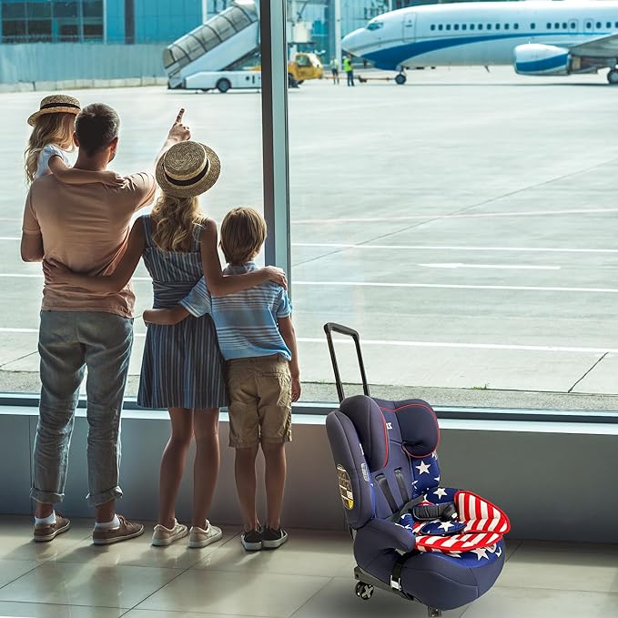 Car Seat Dolly for Airport - CarSeat Roller Cart Wheels for Airplane - Car Seat Travel Cart Carrier with Straps Foldable Luggage Trolley Folding Hand Truck (Black)