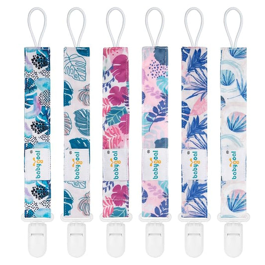 babygoal Hawaii Pacifier Clips, 6 Pack Binky Paci Holder Clips Leashes Fits for Most Baby Pacifiers and Binkies