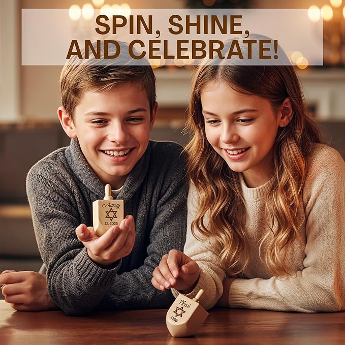 Personalized Wooden Dreidel with Star of David Design–Custom Engraved Hanukkah Dreidel with Name – Unique for Kids, Friends, and Family – Fun Hanukkah Game and Decorative Keepsake Display