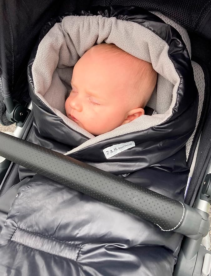 7AM Baby Car Seat Blanket - Multifunctional Car Seat Cover for Toddlers, Winter Stroller & Swaddle Blanket, Micro-Fleece & Plush Lined Warm Carseat Cover | (Black Quilted, Small 0-6M)