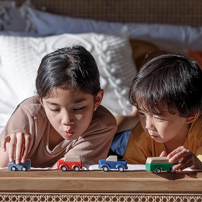 PlanToys® Red SUV Wooden Montessori Vehicle Toy | Early Movement, Imagination and Practical Life Exploration | Eco Friendly Car for Indoor and Outdoor Play