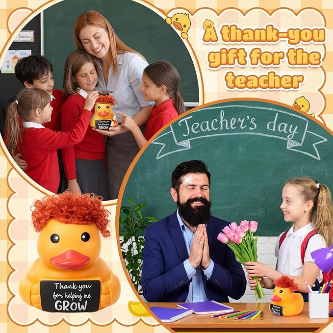 Civaner 7 Inch Emotional Giant Rubber Duck Big Jumbo Positive Yellow Duck Inspirational Gift Large Duckling Toy with Squeaky Sound for Men Coworker Colleges Graduation(Thank You for Help Me Grow)