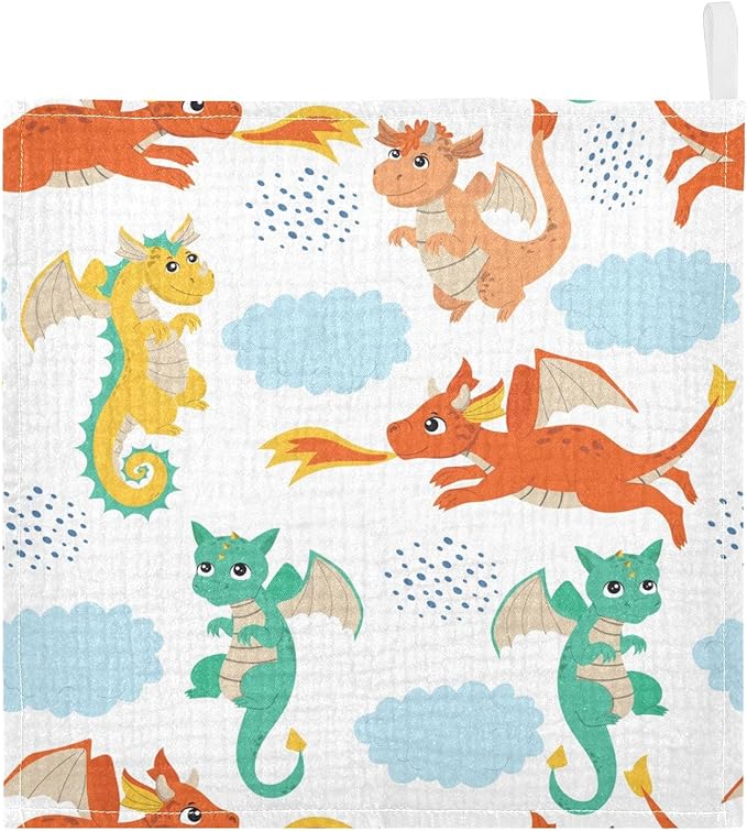 vvfelixl Baby Muslin Washcloths Flying Dragons Baby Burp Cloths Cotton Baby Face Towel for Newborn Infants Boys Girls Soft and Absorbent 11.8 X 11.8 in, 3 Pack