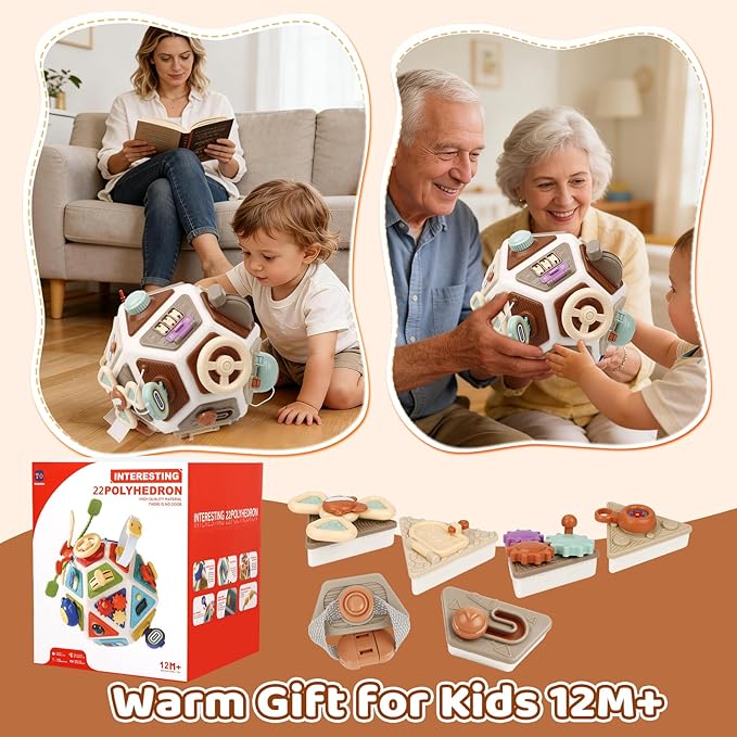 22-in-1 Baby Activity Cube,Montessori Sensory Toy Toddler 1-3, Kid Education Learning Activity Toys, Early Educational Birthday Gift for 1 2 Year Olds Boy Girl (Muticolor)