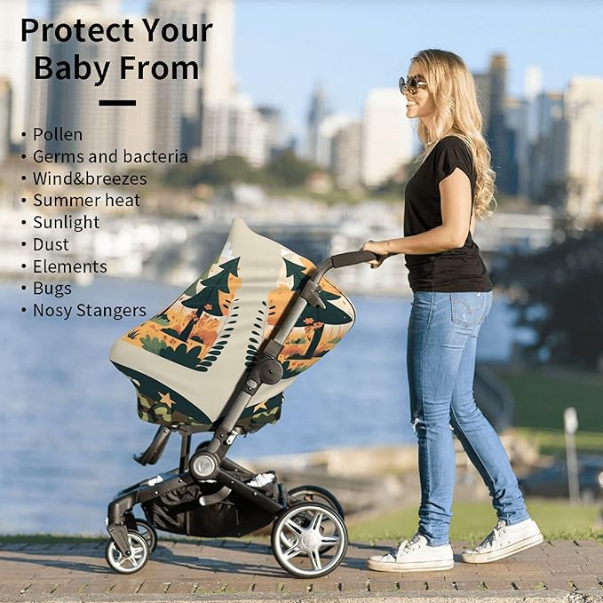 Personalized Bear Baby Car Seat Cover with Name,Multi-Use Canopy for Nursing, Strollers,Shopping Carts,Customized Breastfeeding Cover, Full Privacy,Infant Stroller Cover