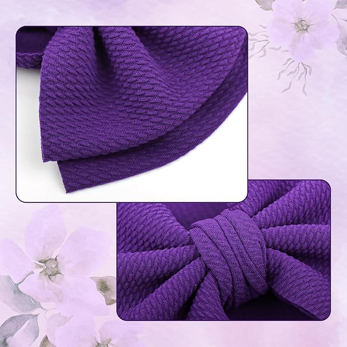 YanJie 2PCS 7'' Super Durable Soft Knot Headbands with Hair Bows Infant Toddlers Kids Hair Accessories Violet Purple Headband for Newborn Baby Girls