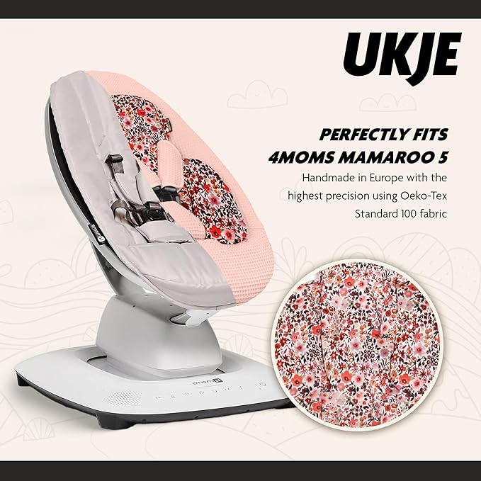 Ukje Swing Insert Rocker Cover Compatible with 4moms mamaRoo 5 Swing, Swing Accessories with Reversible Design, Easy to Install, Handmade in Europe - Pink Flowers
