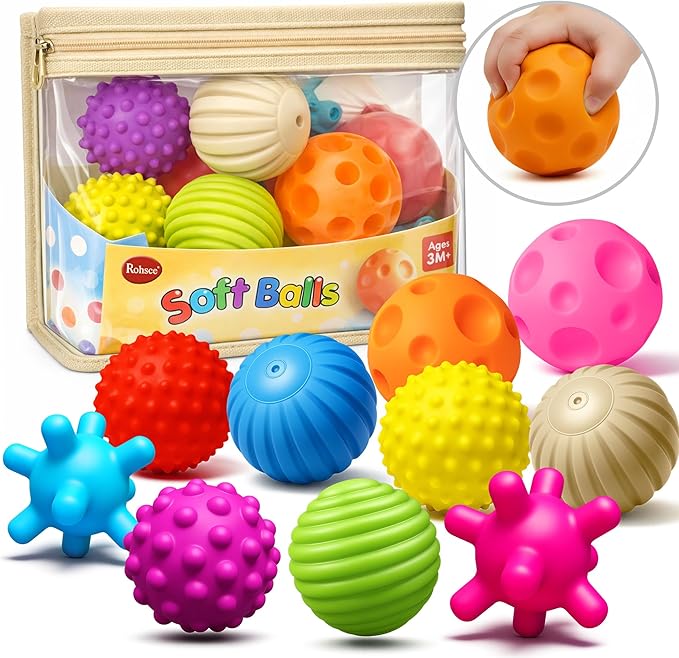 10PCS Sensory Balls for Toddlers 1-3, Baby Toys 6-12 Months, Soft Textured Balls, Safe Teething Toys for Boys & Girls, Montessori Gifts, 2025