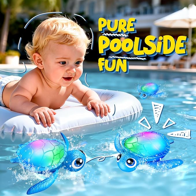 Electric Turtle Bath Toys - Automatic Swimming with Colorful LED Lights, Rechargeable & Auto Shut-Off, Water Pool Floating Toys Bath Bath Toys Easter Basket Stuffers for Toddlers Kids Ages 1-3 2-4 4-8