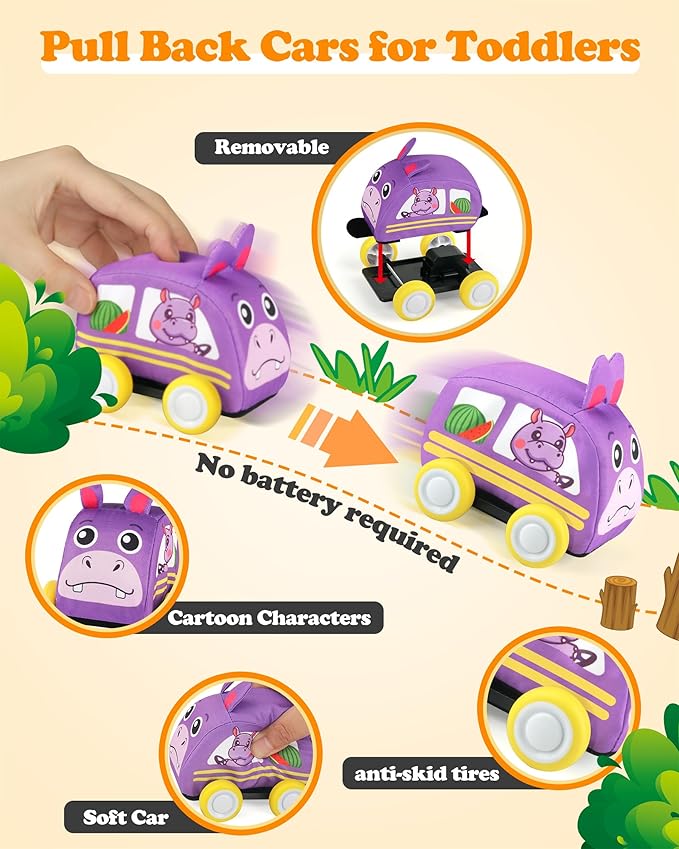 Helsort Baby Car Toys for 1 Year Old Boy with Musical Playmat, Animal Sounds and Pull Back Vehicles for Toddlers 1-3, Soft Baby Learning Toys 12-18 Months, 1st Birthday Gifts for One Year Olds