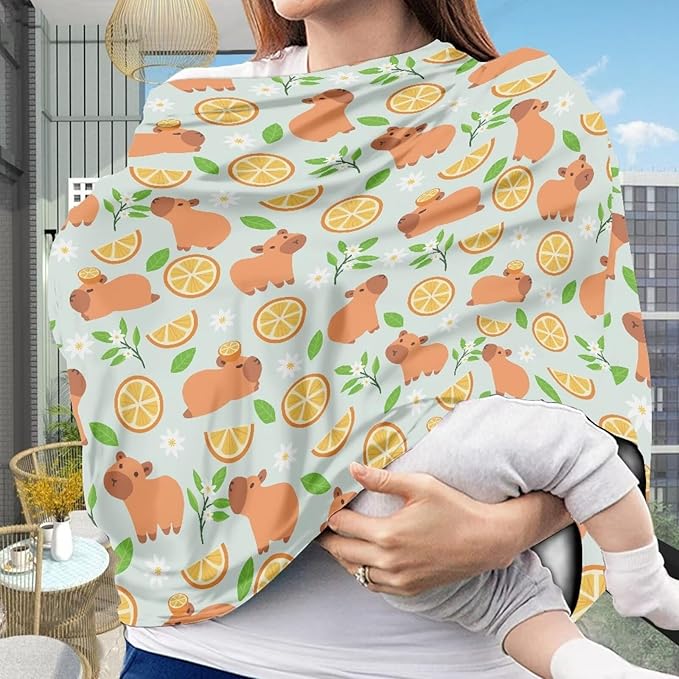 AFPANQZ Orange Capybara Breastfeeding Nursing Cover Carseat Canopy for Babies Infant Newborn Stroller Cover Breastfeeding Scarf Baby Shower s for Boys and Girls