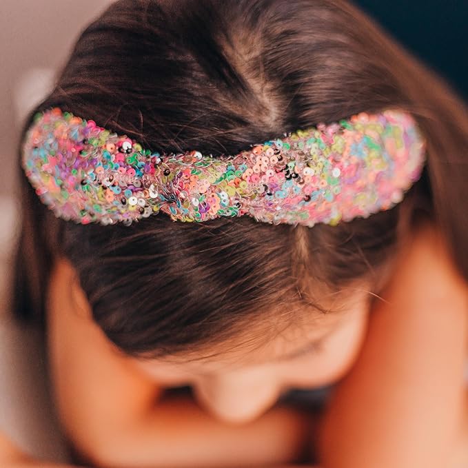 FROG SAC Knotted Headbands for Girls - Rainbow Sequin Knot Head Bands for Kids, Sparkly Toddler Headband, Sparkle Beaded Hair Band Accessories, Easter Basket Fillers Stocking Stuffers