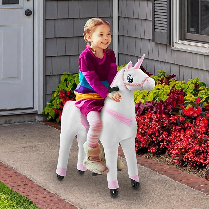 Ride on Horse Unicorn Toy for Kids Riding Horse Pony Rider Mechanical Cycle Walking Action Plush Animal for 4 to 9 Years, No Battery or Electricity,Max Load 165 LBS, Medium Size
