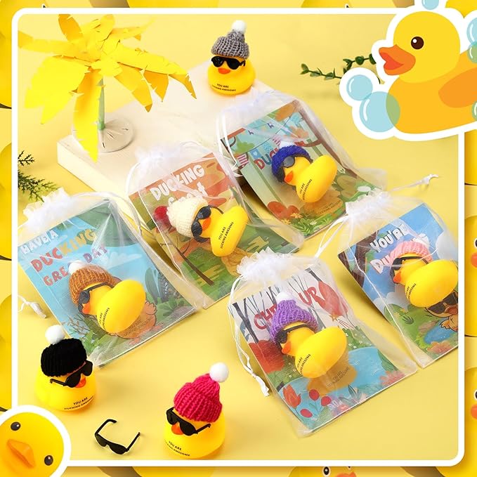Wettarn 32 Sets Employee Appreciation Gift Bulk Mini Thank You Motivational Gifts You Are Awesome Bath Toys Cheer up with Glasses, Hats, Card and Organza Bag for Staff Team Coworker