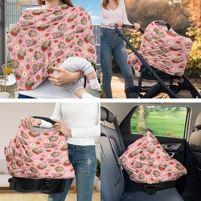 Capybara Car Seat Canopy Cover for Babies Infant Playful Stroller Covers for Boys Girls Nursing Pillow Cover U-Shaped Breastfeeding Pillowcase Replaceable
