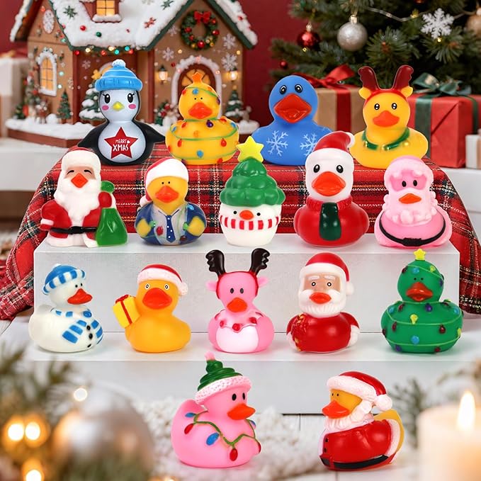 72 Pcs Christmas Rubber Ducks - Holiday Ducks Bag Fillers Ducking, Bathtub Toys, Party Favors, Classroom Game Prizes, Christmas Decorations