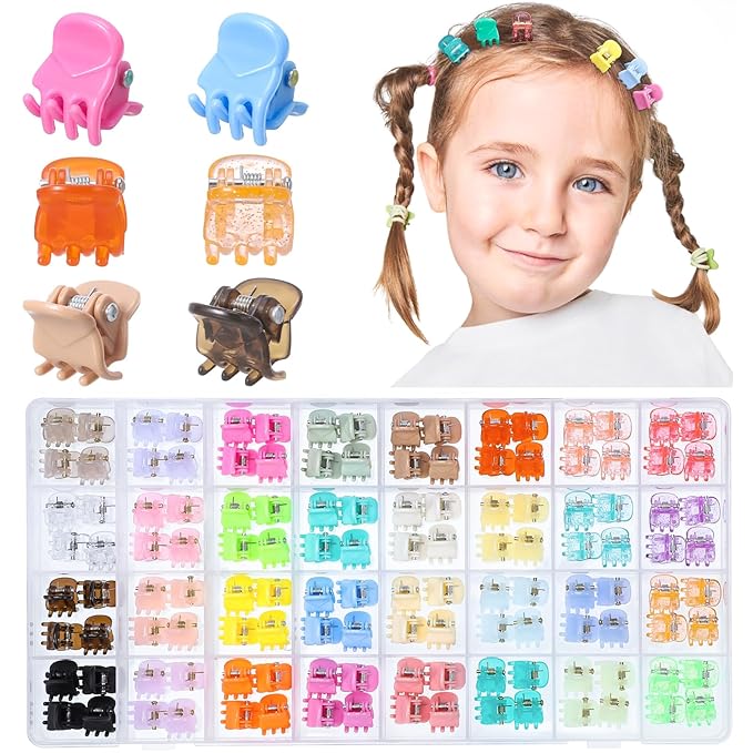 Obeoby 128 Pcs Mini Hair Claw Clips, Toddler Baby Girl Hair Clips - Cute Hair Accessories Holiday Birthday Gifts (32 Colors)