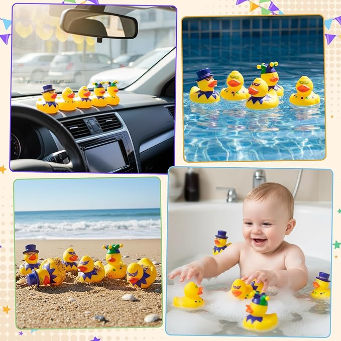 Haooryx Mardi Gras Rubber Duck Toy -30Pcs Novelty Squeeze Yellow Duck Bulk Assorted Cute Duckies Bath Toy Bathtub Decoration for Baby Shower Birthday Gift Carnival Party Favor Goodie Bag Filler Supply