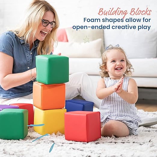 ECR4Kids SoftZone Patchwork Toddler Blocks, Foam Cubes, Assorted, 12-Piece