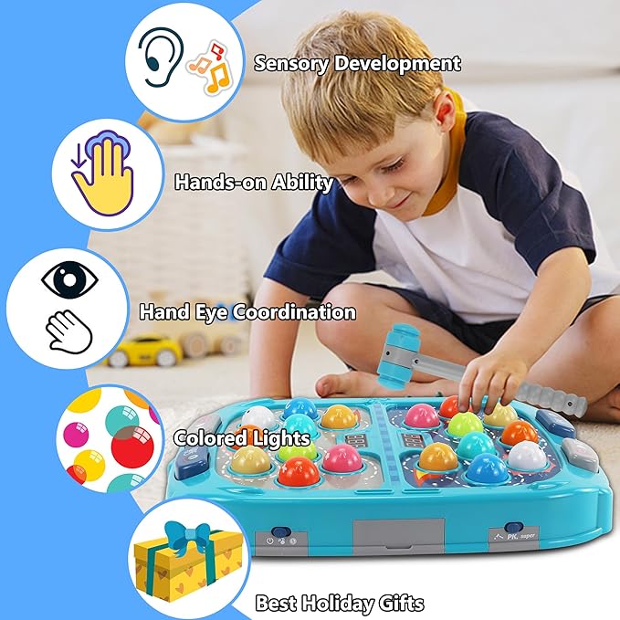 Whack Game Mole, Game 3+ Year Old, 3 Year Old Boy, 4 Year Old Toy, Gift for 3 Year Old, 11x15in Larger 2-Players Whack Toy with 5 Modes, 9 Speeds, 54 Levels, Light&Sounds, Birthday Gift for Todders