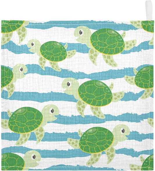 vvfelixl Cute Characters Green Turtles Baby Burp Cloths Baby Muslin Washcloths for Boys Girls Cotton Baby Face Towel for Newborn Infants Soft and Absorbent 11.8 X 11.8 in, 5 Pack